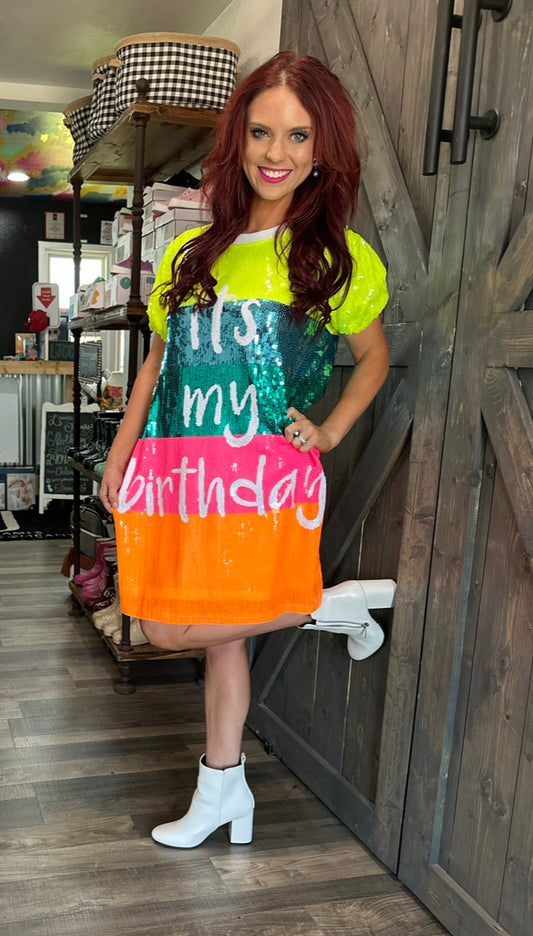 "It's My Birthday" Bright Sequin Dress