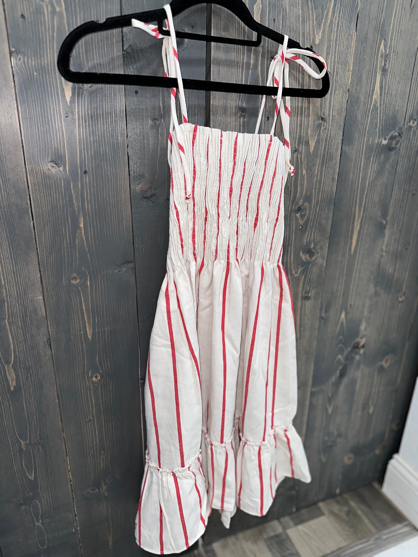 Cream and Red Striped Dress