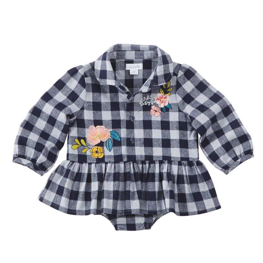 Checked Flannel Floral Skirted Crawler