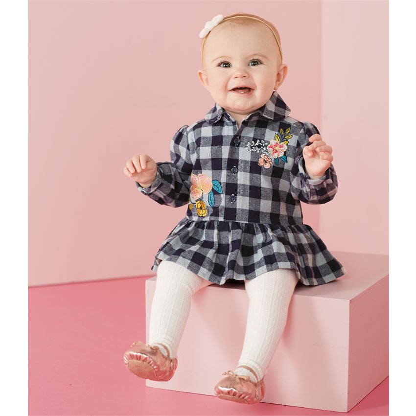 Checked Flannel Floral Skirted Crawler