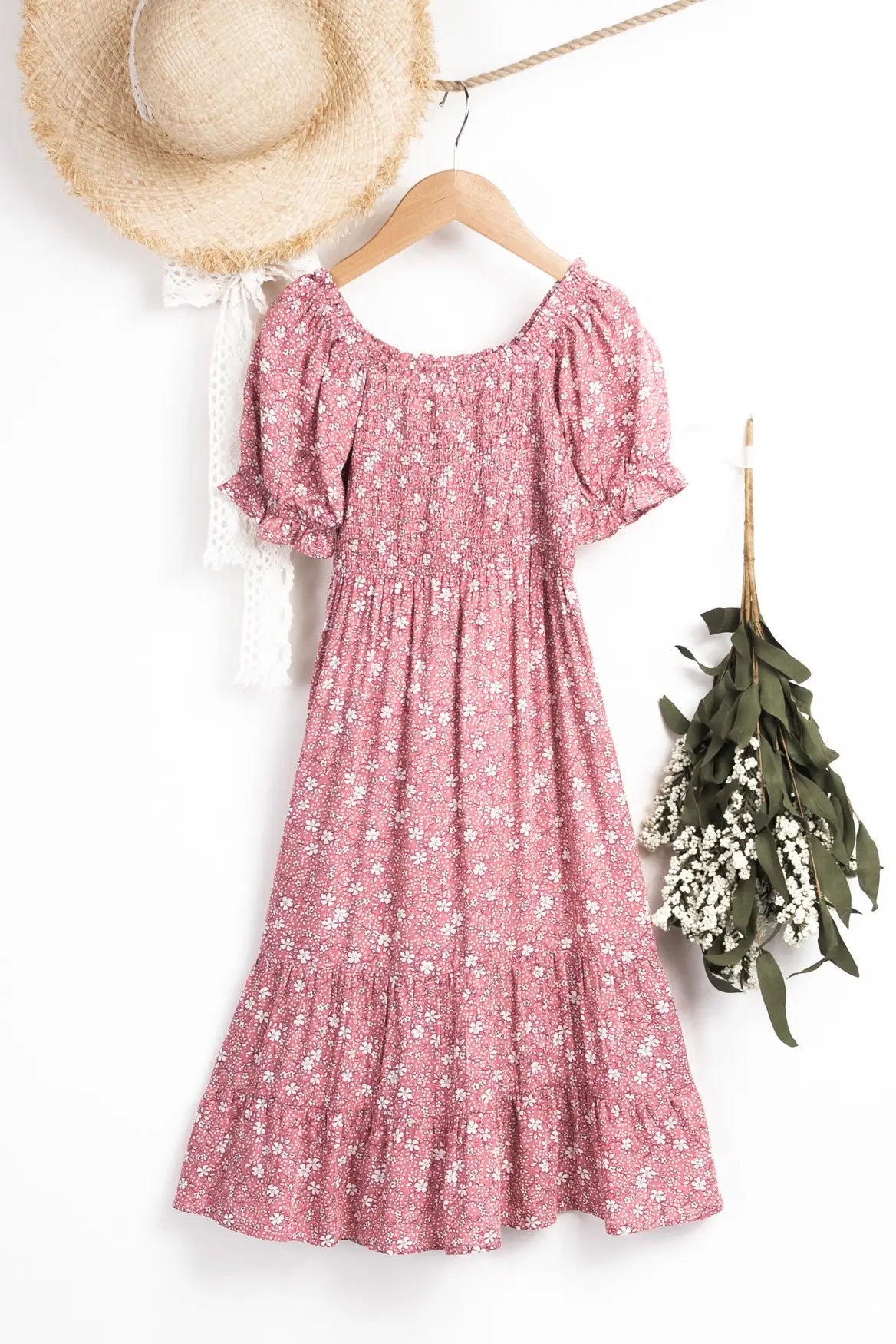Floral Smocked Puffed Sleeve Maxi Dress