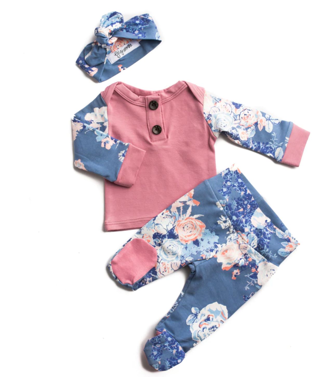 Mauve Floral Newborn Outfit-3 Piece