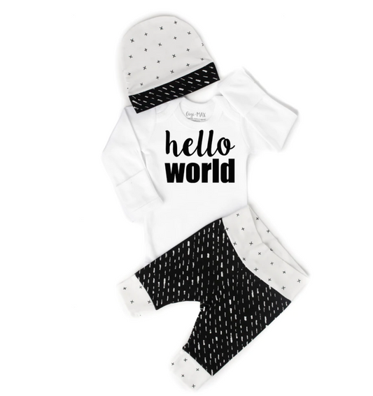 Hello World Newborn Outfit-3 Piece