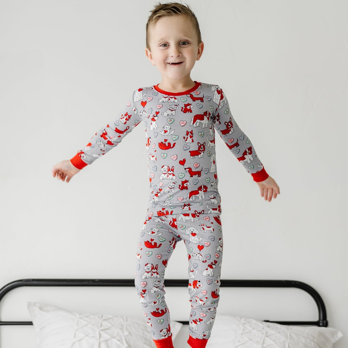 Gray Furever Valentines Two-Piece Viscose Pajama Set