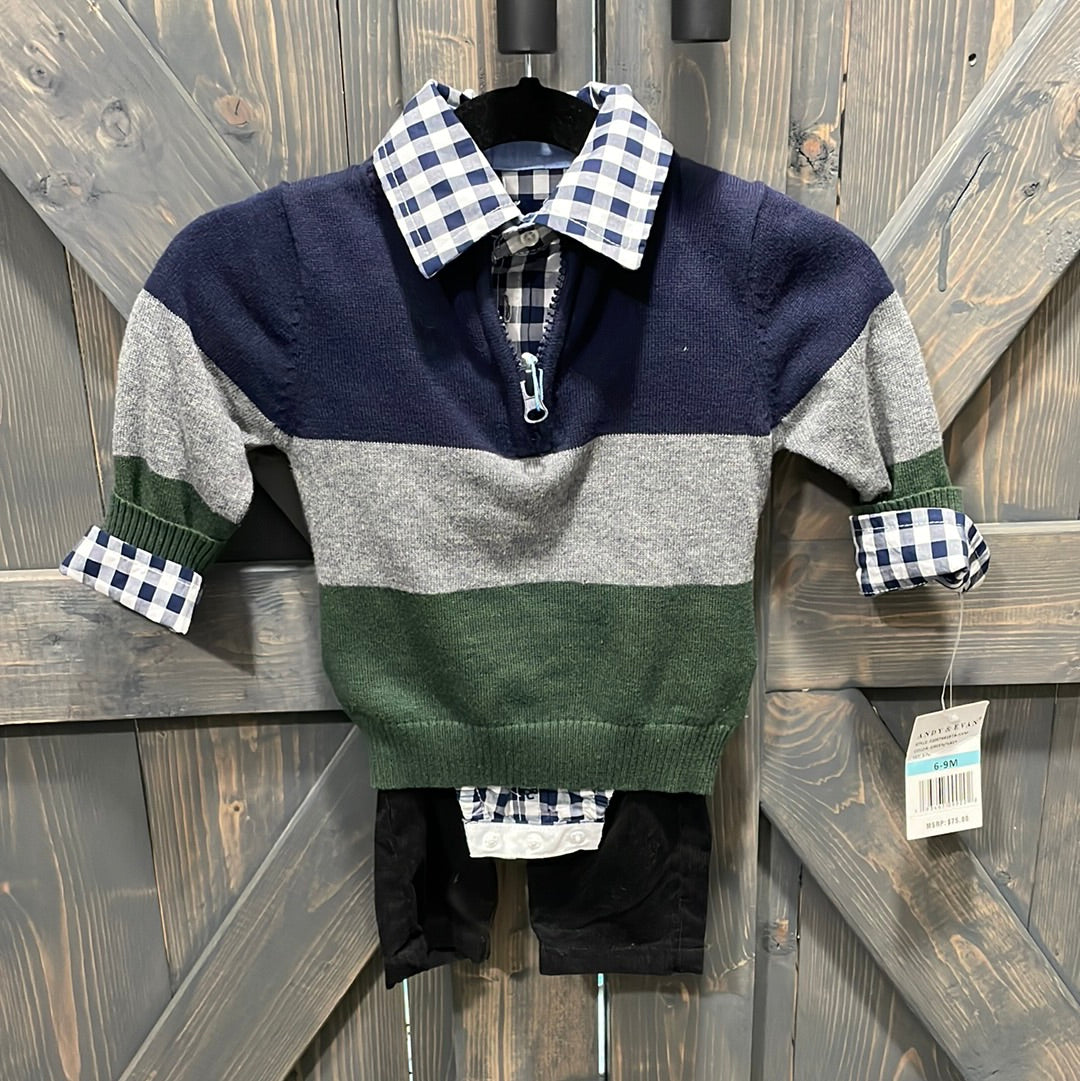 Andy & Evan 3 Piece Set Navy and Green
