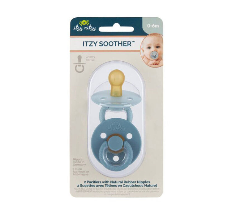 Itzy Soother-Neutral Natural Rubber Pacifier Set- Blue
