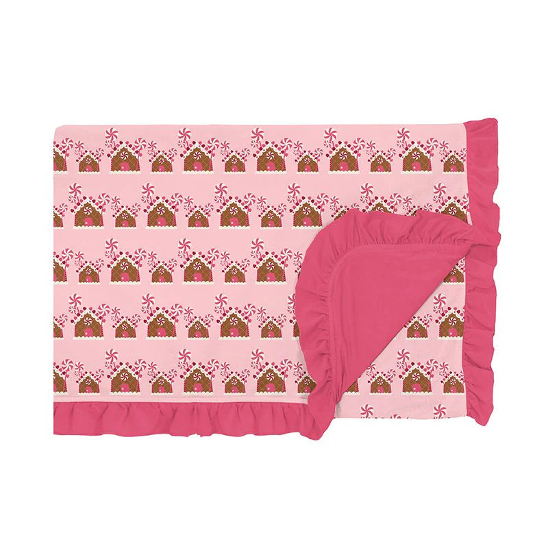 Kickee Print Ruffle Toddler Blanket- Lotus Gingerbread