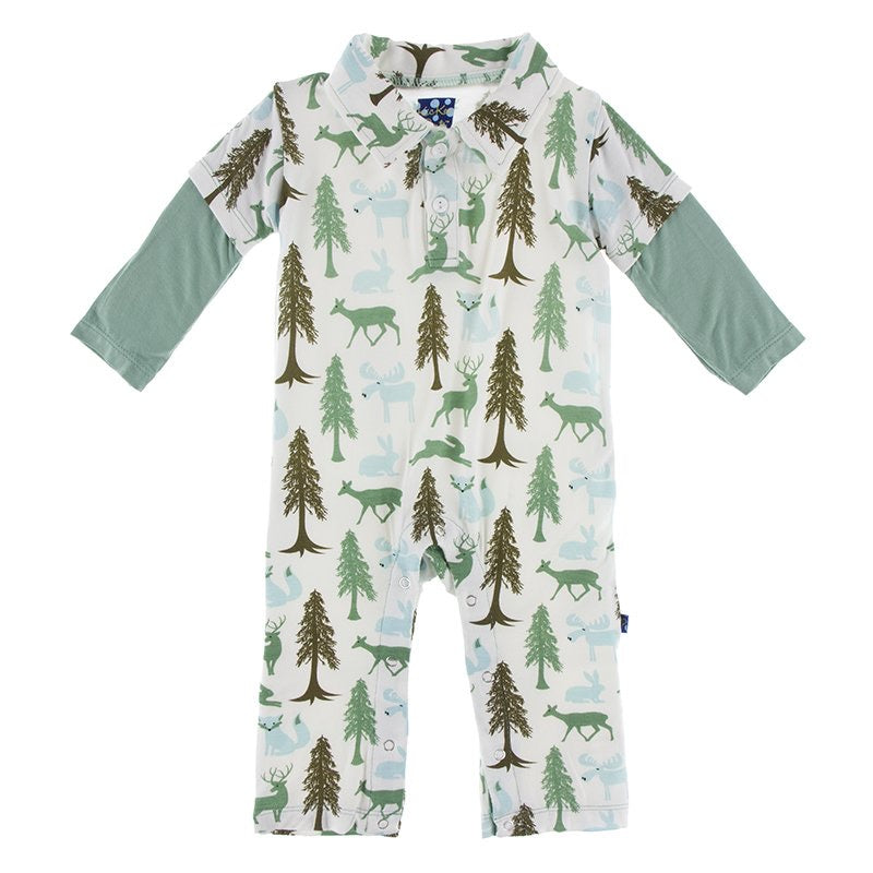Natural Woodland Holiday Long Sleeve Double Layer Polo Romper