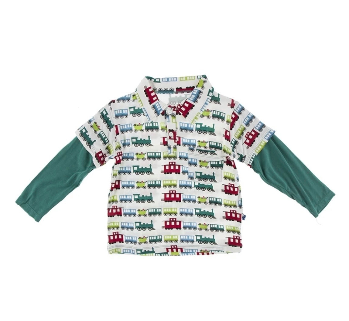 Natural Toy Train long Sleeve Double Layer Polo